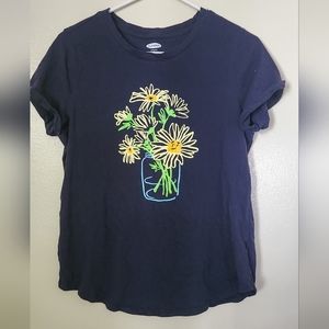 Navy Blue Flower Sketch Tee